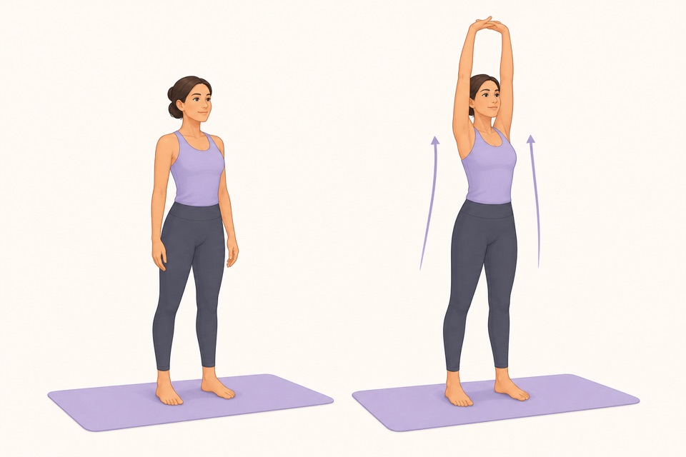 Wiggle exercise illustration showing an overhead reach.