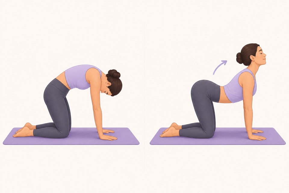 Wiggle exercise illustration showing seated cat-cow.