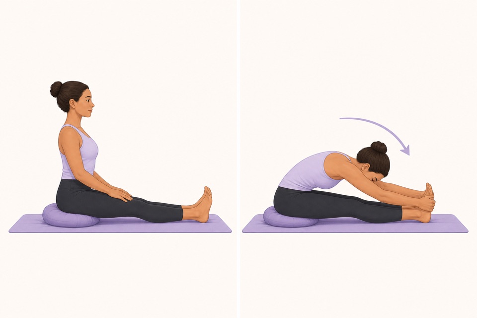 Wiggle exercise illustration showing a seated forward fold.