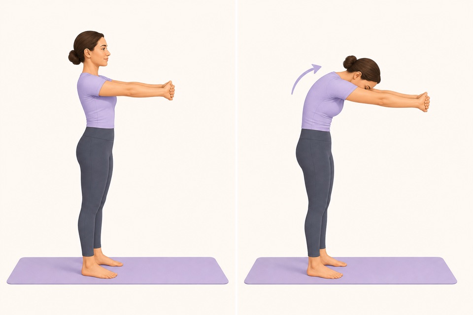 Wiggle exercise illustration showing an upper back stretch.