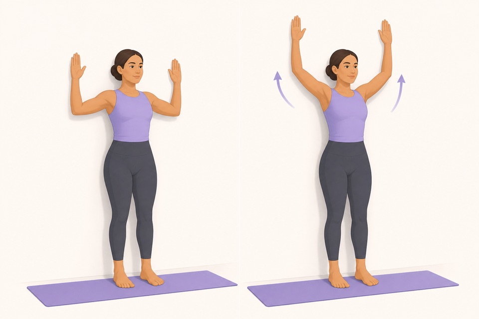 Wiggle exercise illustration showing wall angels.